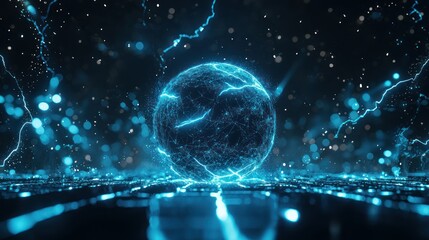 A futuristic concept with electric blue lightning bolts surrounding a glowing sphere.
