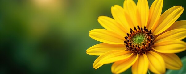 Obraz premium Bright yellow petals unfolding from a central disk, sunflower flower, floral