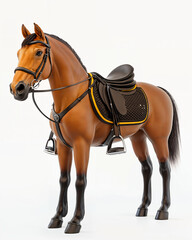 Realistic horse model in equestrian saddle and bridle showcasing detailed craftsmanship and design