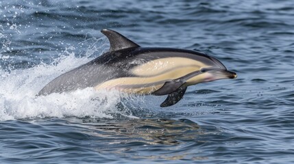 Fototapeta premium the view of dolphins jumping from under the water decorated with sunlight