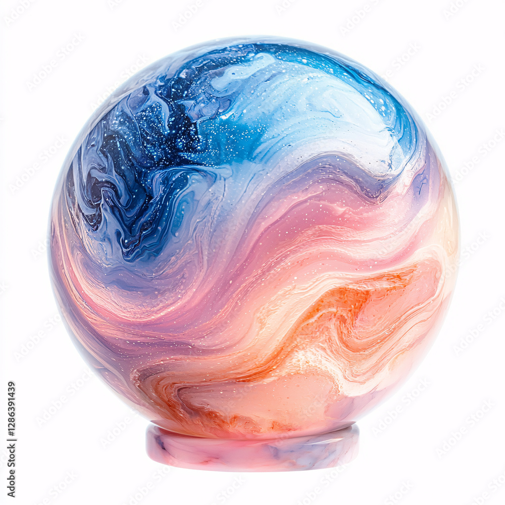 Poster colorful abstract sphere with swirling patterns and glossy finish.