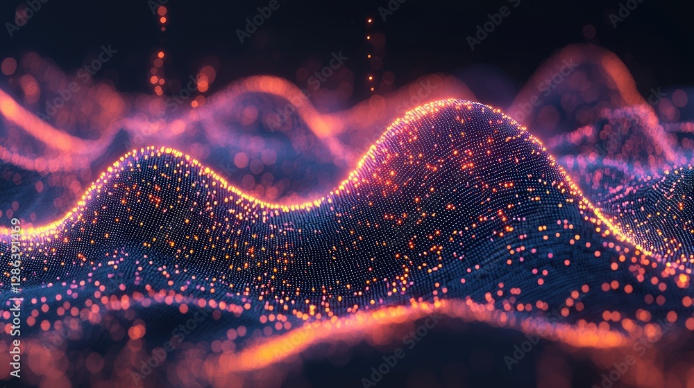 Poster abstract colorful waves of light in digital space representation