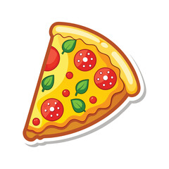 Cartoon pizza with pepperoni and vegetables, perfect for food illustrations.