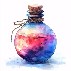 Colorful potion bottle with a cork and twine detail.