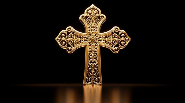 gold cross transparent background Elegant gold cross with intricate designs.