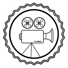 Vintage Movie Camera Icon: A detailed illustration of a vintage movie camera, rendered in a clean, black-and-white style, encapsulated within an ornate, Generative AI.