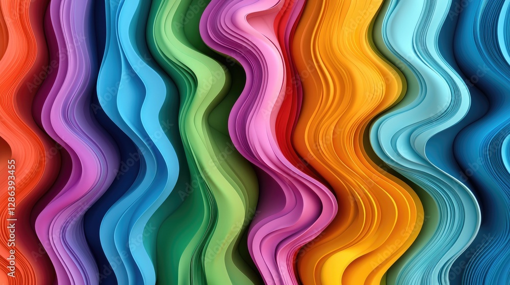 Poster colorful wavy patterns of paper in vibrant and dynamic design