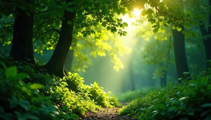 Obraz premium Dense foliage with sunlight filtering through, canopy, foliage, greenery