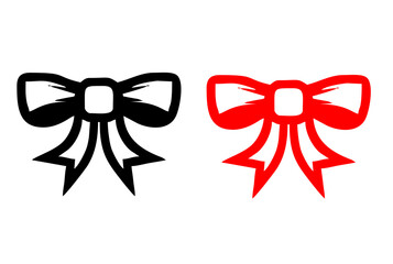 Set of bows. Silhouette icons with elegant ribbons and ties. Wedding Party Stickers and Birthday Party Decorations in Handmade Style. Cartoon flat vector isolated on white background