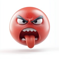 Fototapeta premium N angry red-faced emoji with its tongue sticking out in rage isolated on white background