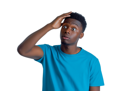 Handsome young Black man with a thoughtful expression , no background, transparent background , PNG