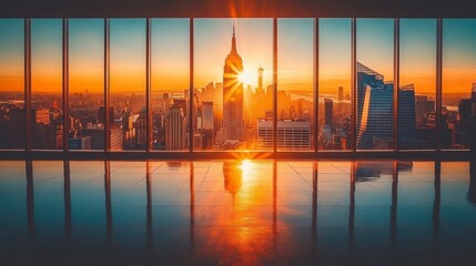 Naklejka na ściany i meble Manhattan sunrise view from office