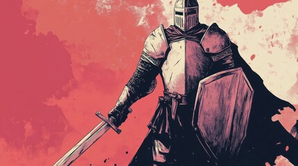 Obraz premium A Knight Wearing Armor and Holding a Sword and Shield