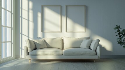 Serene Living Room: Sunlight Illuminates Minimalist Interior Design