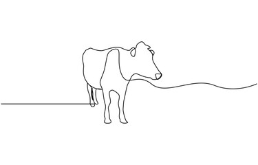 Continuous one line drawing dairy cow. Cattle. Dairy industry, Cow in continuous one line drawing. Single line art draw of cow or bull. Editable vector.