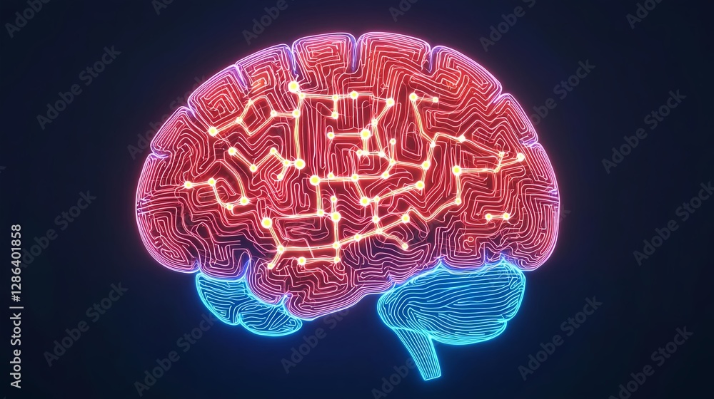 Poster futuristic brain connections: artificial intelligence and neural network concept