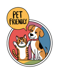 Pet friendly icon sign with dog and cat