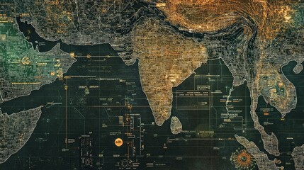 Fototapeta premium Detailed Topographic Map of South Asia Showing Geographic Features