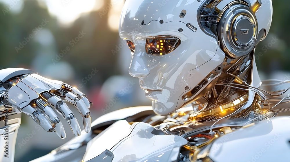 Aufkleber futuristic robot ai technology concept: artificial intelligence, machine learning, automation