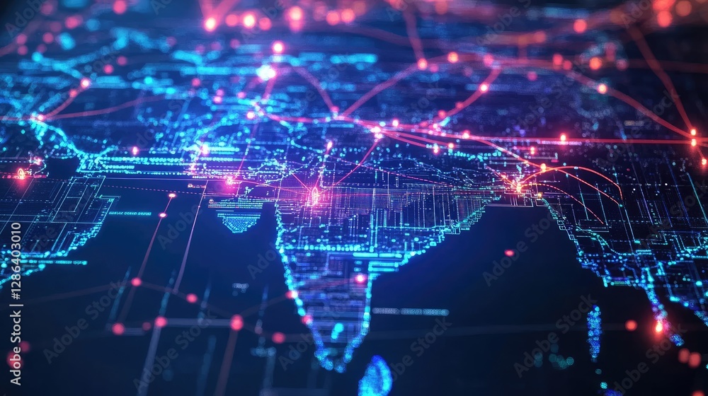 Poster digital map of india with network connections and data visualization
