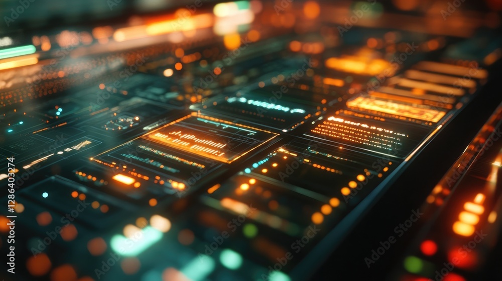 Poster abstract digital circuit board with glowing data patterns