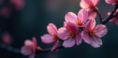 Obraz premium Delicate dogwood blossoms in a dark and moody atmosphere, flower, delicate