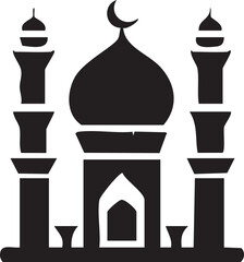 Mosque vector illustration with 3D design featuring columns, pedestal, and architectural details on a podium