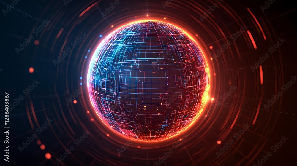 Poster global technology network: abstract data visualization of digital world