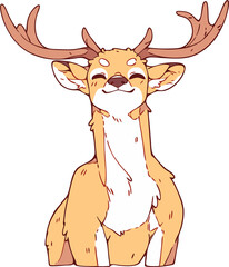 Relaxed Cartoon Deer, Whimsical Illustration, Brown Tones, Tranquility.