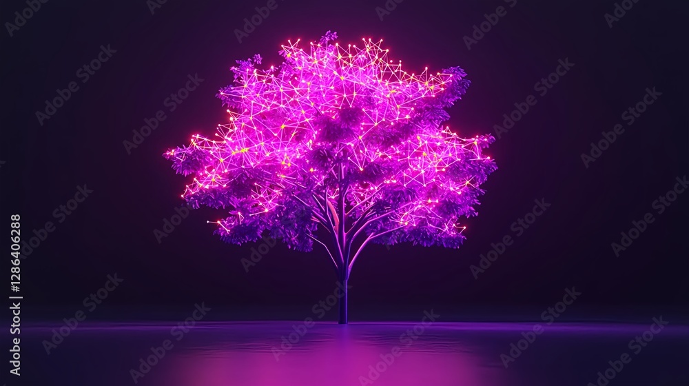 Poster glowing technology tree: digital network and artificial intelligence concept