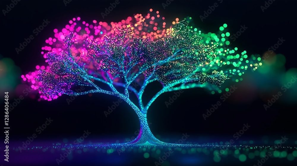 Poster glowing tree of life: abstract technology concept with colorful data