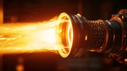 Close-up view of a rocket engine nozzle during a test firing.