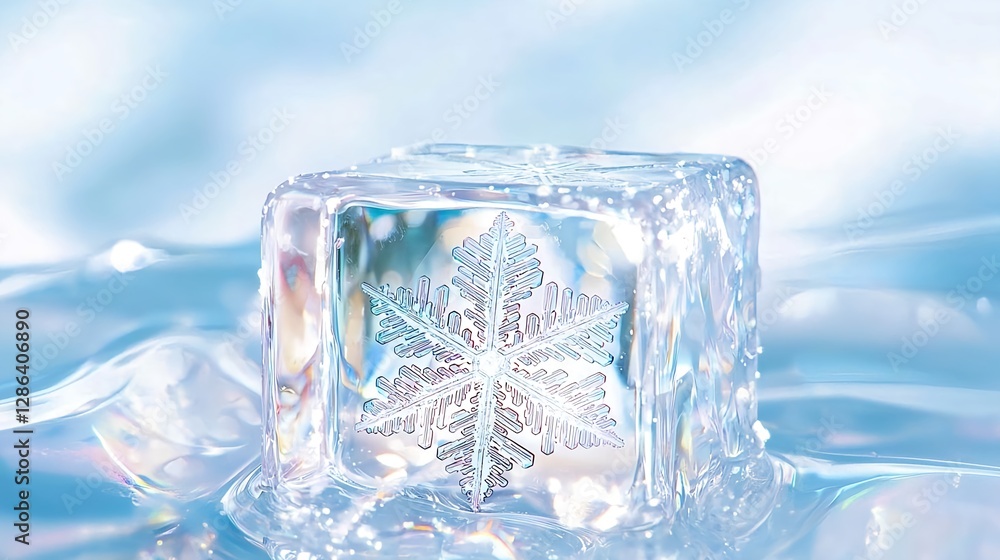Aufkleber ice cube with snowflake - winter, cool, and refreshing stock image