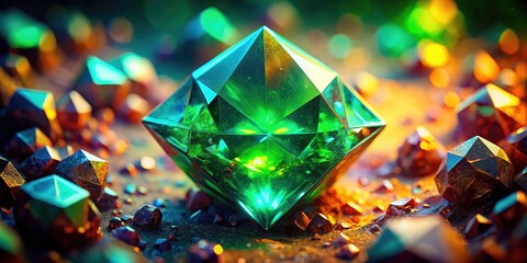 Emerald Crystal Macro Photography - Drone Shot, Gemstone Facets, Deep Green, Jewel Closeup