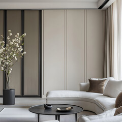 Aesthetic beautiful elegant minimalist modern interior design. Clear mock up empty wall for decoration in the apartment. Copy space in the room.