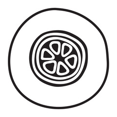 Citrus orange or lemon doodle icon hand drawn in flat style. Vector illustration isolated on white background