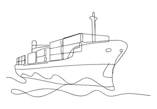 black line art cargo ship on water clip art preview