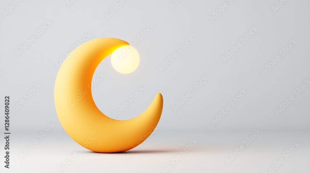 Poster golden crescent moon floating on smooth grey surface creating a surreal dreamlike atmosphere with so