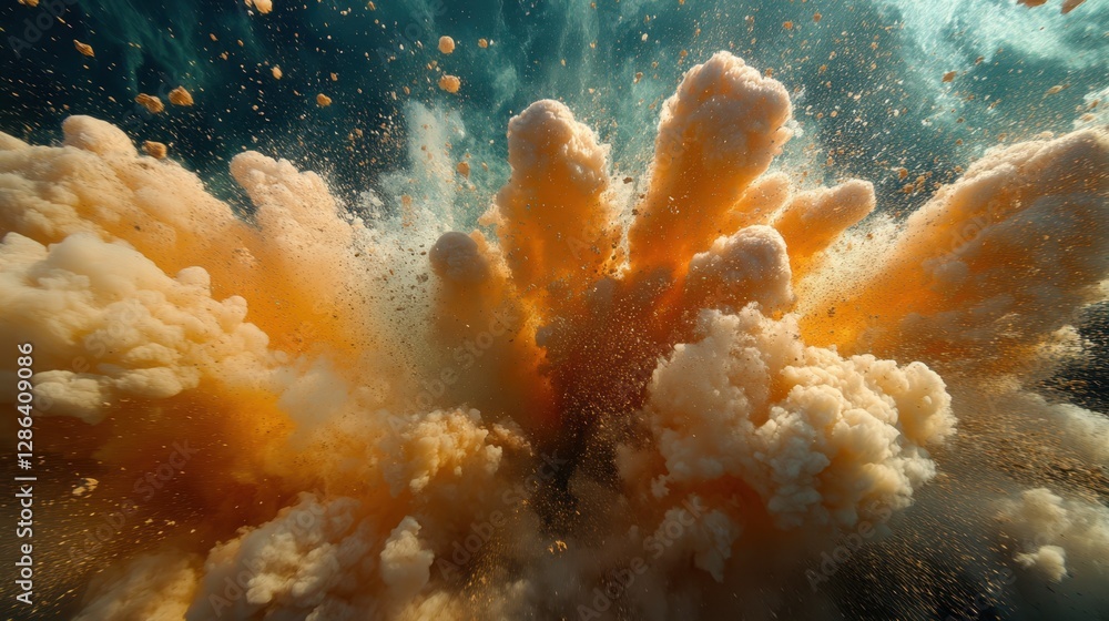 Poster a vibrant explosion of orange and white dust fills the air, creating a dynamic visual spectacle that