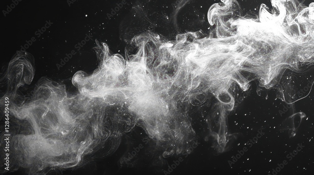 Poster ethereal smoke swirls gracefully against a stark black backdrop, creating a mysterious and captivati