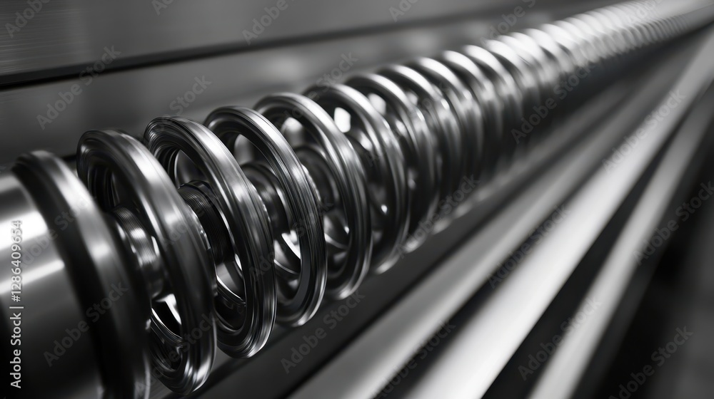 Poster a detailed close-up of a metallic object featuring an arrangement of various springs, showcasing int