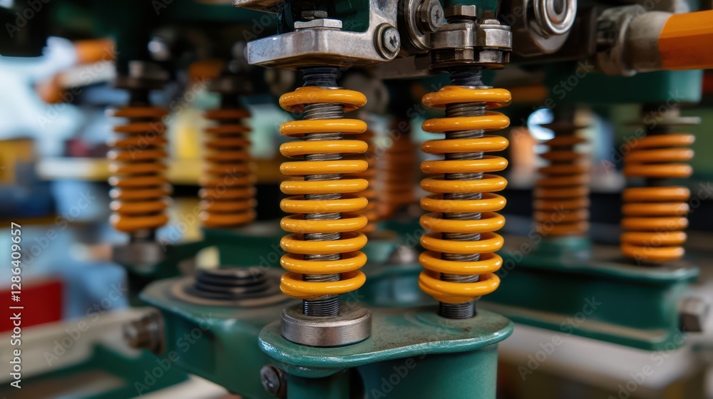 Poster a detailed close-up view of a machine featuring numerous intricate springs, highlighting the mechani
