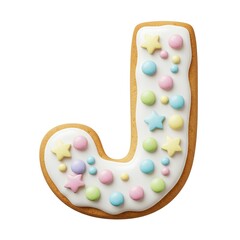 Letter H cookie, white icing, pastel star and round candies (pink, blue, yellow, green)