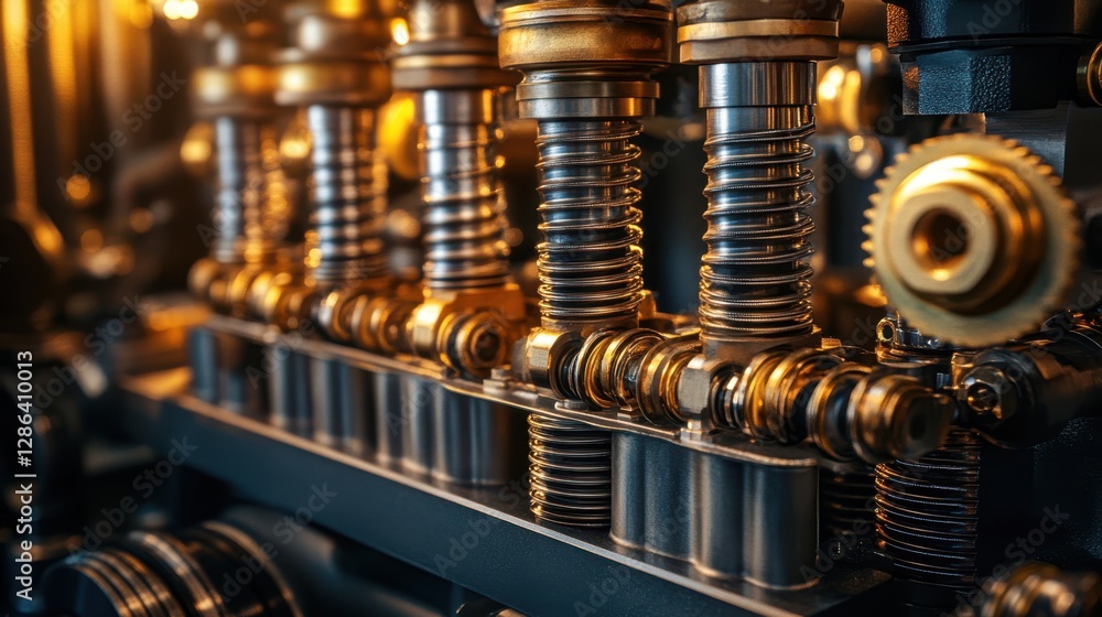 Poster a diverse array of metal pipes and valves is neatly arranged on a shelf, showcasing various types an