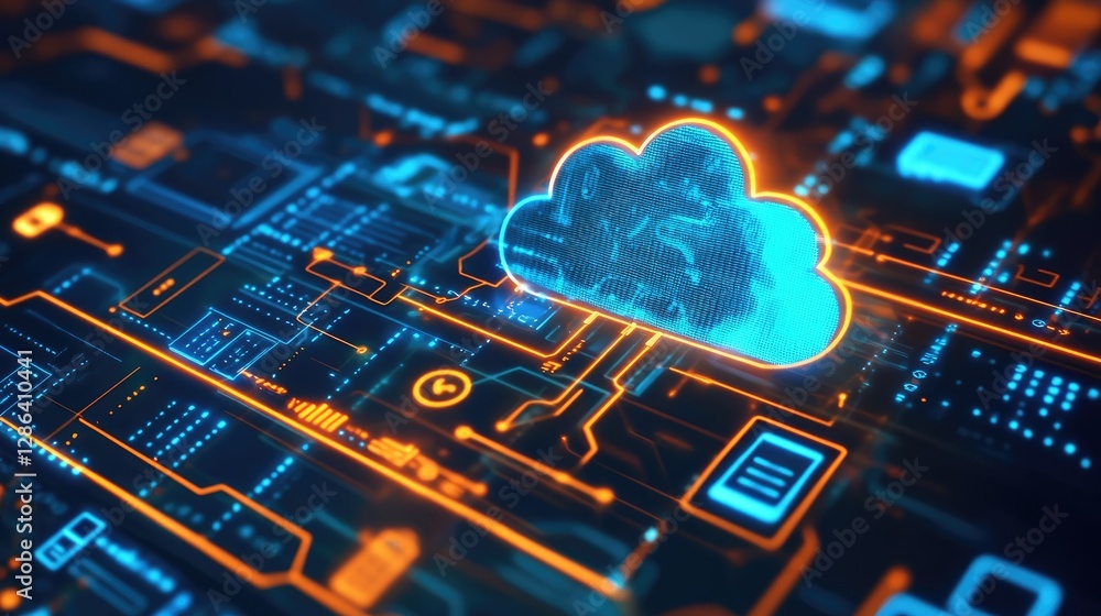 Poster futuristic digital cloud network with data connections and circuitry