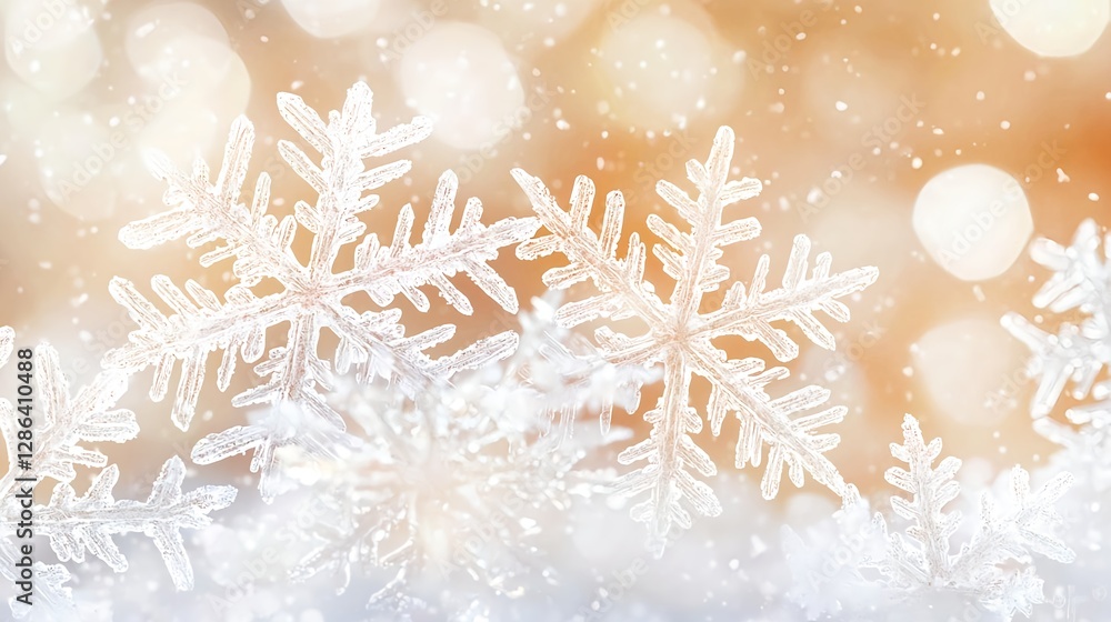 Poster nature winter snowflake background with bokeh lights and falling snow