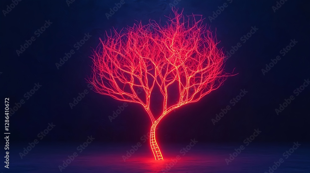 Poster neon glowing tree abstract art - modern background with copy space