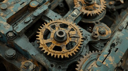 Rusty gears mechanism close-up, industrial background, texture, design