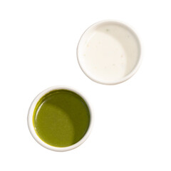 yogurt and mint chutney top angle shot
