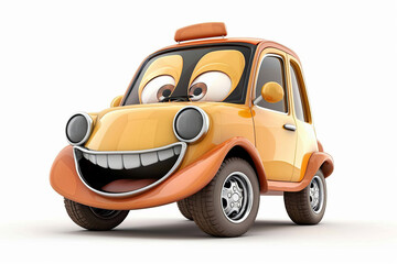 Beautiful colorful fictional cartoon car with pronounced headlights, abstract vivid composition consists of fictional unreal fantastic vision on background